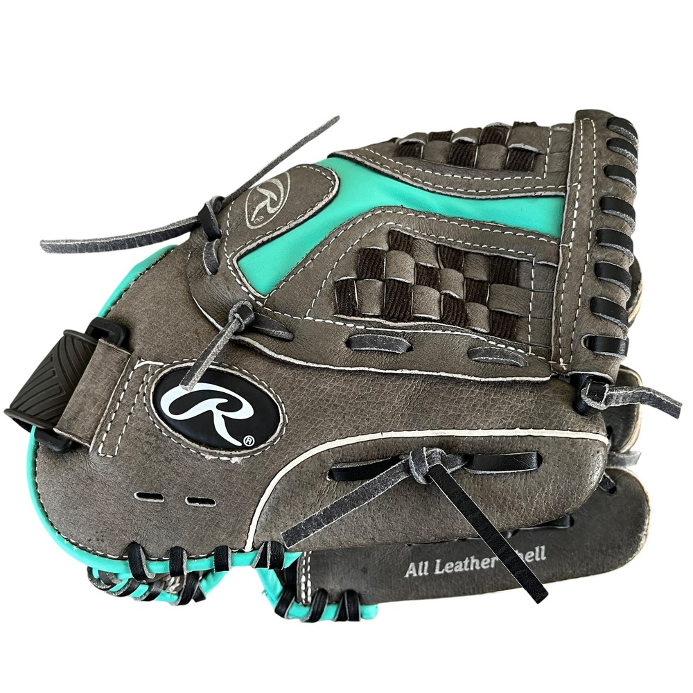 Rawlings Storm 11 Inch Youth Fastpitch Softball Glove Gray Teal ST1100FPM RHT
